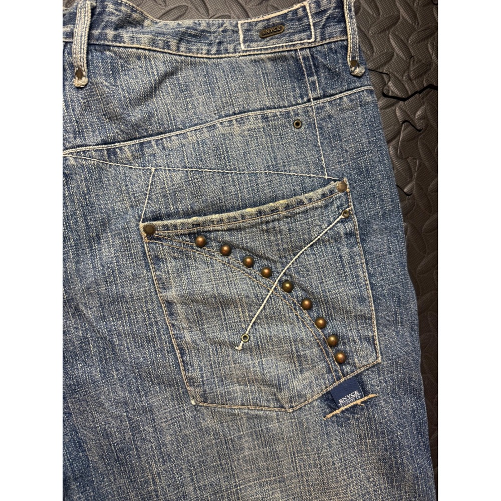 Enyce Y2K Baggy Studded Spellout Jeans Mens 36 Blue Denim Hip Hop Streetwear - Picture 10 of 12